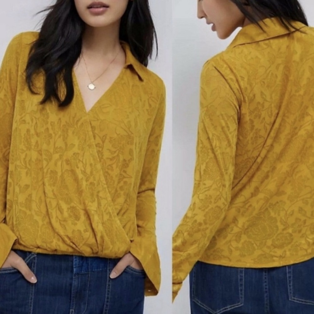 Maeve by Anthropologie XL yellow collared floral blouse